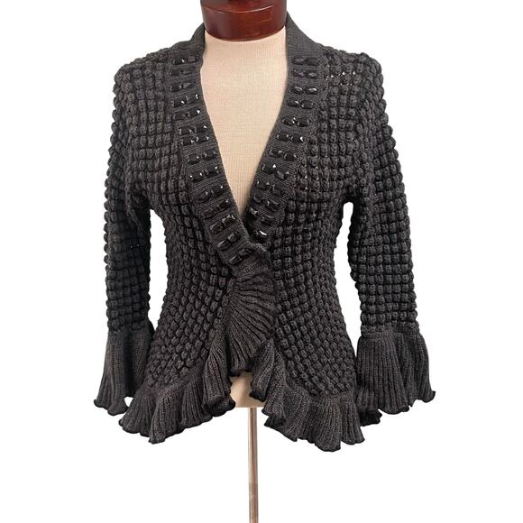 Y2K Vintage Beaded Chunky Sweater Bell Sleeve Whimsigoth Witchy Romantic Small - Picture 1 of 5